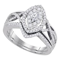 0.88 CTW Princess Diamond Oval Bridal Engagement Ring 14KT White Gold - REF-97K4W