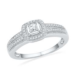 0.25 CTW Diamond Solitaire Double Row Milgrain Bridal Ring 10KT White Gold - REF-30M2H