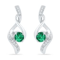 0.33 CTW Created Emerald Solitaire Diamond Earrings 10KT White Gold - REF-14M9H