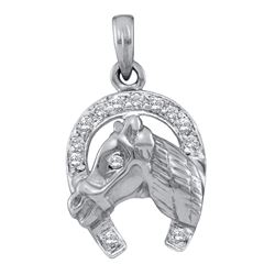 0.10 CTW Diamond Lucky Horseshoe Charm Pendant 10KT White Gold - REF-13W4K