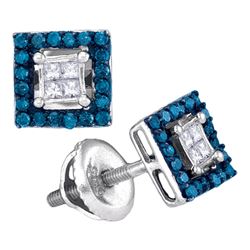 0.33 CTW Blue Color Diamond Square Cluster Earrings 10KT White Gold - REF-22F4N