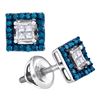 Image 1 : 0.33 CTW Blue Color Diamond Square Cluster Earrings 10KT White Gold - REF-22F4N