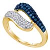 Image 1 : 0.50 CTW Blue Color Diamond Cocktail Ring 10KT Yellow Gold - REF-37X5Y