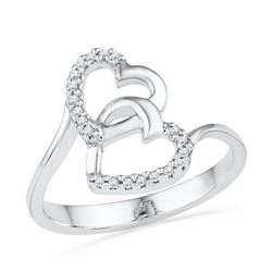 0.08 CTW Diamond Double Heart Love Ring 10KT White Gold - REF-13F4N