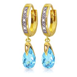 Genuine 2.53 ctw Blue Topaz & Diamond Earrings Jewelry 14KT Yellow Gold - REF-58T2A