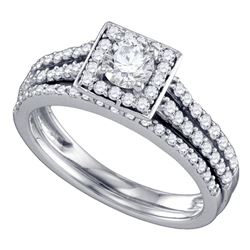 1 CTW Diamond Square Halo Bridal Engagement Ring 14KT White Gold - REF-149Y9X