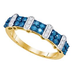 0.70 CTW Blue Color Diamond Ring 10KT Yellow Gold - REF-40M4H