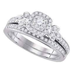 0.50 CTW Diamond Floral Halo Bridal Engagement Ring 14KT White Gold - REF-64K4W