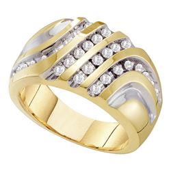 0.50 CTW Mens Diamond Four Row Two-tone Cluster Ring 10KT Yellow Gold - REF-49K5W