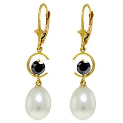 Genuine 9 ctw Pearl & Black Diamond Earrings Jewelry 14KT Yellow Gold - REF-64R7P