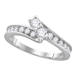 1.02 CTW Diamond 2-stone Hearts Together Bridal Ring 14KT White Gold - REF-116W2K