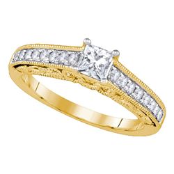 0.63 CTW Diamond Solitaire Bridal Engagement Ring 14KT Yellow Gold - REF-119N9F