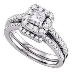 1 CTW Princess Diamond Halo Bridal Engagement Ring 14KT White Gold - REF-179F9N