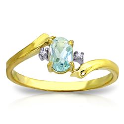 Genuine 0.46 ctw Aquamarine & Diamond Ring Jewelry 14KT Yellow Gold - REF-29P3H