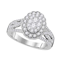 1.02 CTW Diamond Oval Halo Cluster Bridal Engagement Ring 10KT White Gold - REF-119M9H