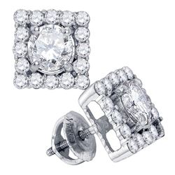 1.75 CTW Diamond Square Solitaire Stud Earrings 14KT White Gold - REF-299W9K