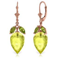 Genuine 19 ctw Quartz Lemon & Peridot Earrings Jewelry 14KT Rose Gold - REF-45H7X