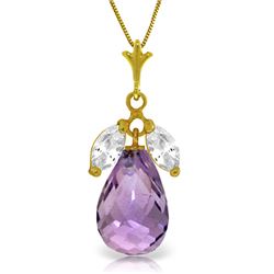 Genuine 7.2 ctw Amethyst & White Topaz Necklace Jewelry 14KT Yellow Gold - REF-30H5X