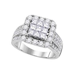 2.02 CTW Princess Diamond Cluster Bridal Engagement Ring 14KT White Gold - REF-209X9Y