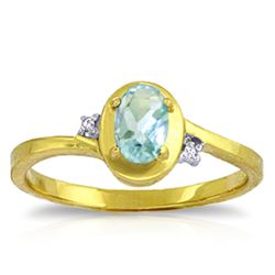 Genuine 0.51 ctw Aquamarine & Diamond Ring Jewelry 14KT Yellow Gold - REF-27W3Y