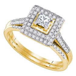 0.20 CTW Diamond Square Halo Bridal Engagement Ring 14KT Yellow Gold - REF-75H2M