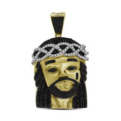 1 CTW Polished Black Color Diamond Mens Jesus Christ Pendant 10KT Yellow Gold - REF-75N2F