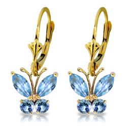 Genuine 1.24 ctw Blue Topaz Earrings Jewelry 14KT Yellow Gold - REF-38W2Y