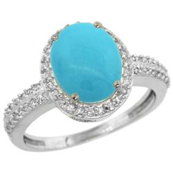 Natural 2.56 ctw Turquoise & Diamond Engagement Ring 10K White Gold - REF-39N6G