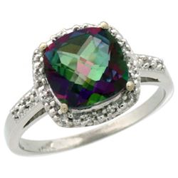 Natural 3.92 ctw Mystic-topaz & Diamond Engagement Ring 10K White Gold - REF-26G7M