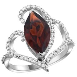 Natural 3.33 ctw Garnet & Diamond Engagement Ring 14K White Gold - REF-77Z5Y