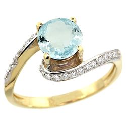 Natural 0.99 ctw aquamarine & Diamond Engagement Ring 10K Yellow Gold - REF-45X3A