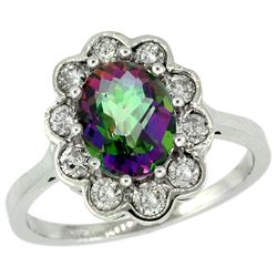 Natural 2.34 ctw Mystic-topaz & Diamond Engagement Ring 14K White Gold - REF-81N4G