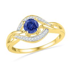 0.60 CTW Created Blue Sapphire Solitaire Woven Ring 10KT Yellow Gold - REF-18H2M