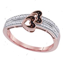 0.15 CTW Red Color Diamond Heart Love Ring 10KT Rose Gold - REF-22N4F