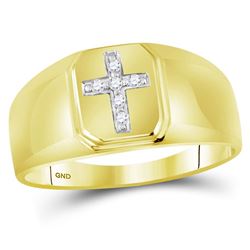 0.05 CTW Mens Diamond Cross Brushed Ring 10KT Yellow Gold - REF-14K9W