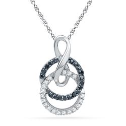 0.20 CTW Black Color Diamond Double Circle Pendant 10KT White Gold - REF-14K9W