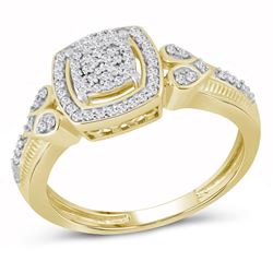 0.20 CTW Diamond Square Halo Cluster Ring 10KT Yellow Gold - REF-26K9W