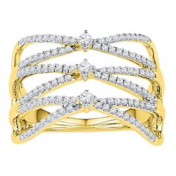 0.50 CTW Diamond Crisscross Crossover Strand Ring 10KT Yellow Gold - REF-37X5Y