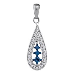 0.20 CTW Blue Color Diamond Teardrop Pendant 10KT White Gold - REF-12H8M