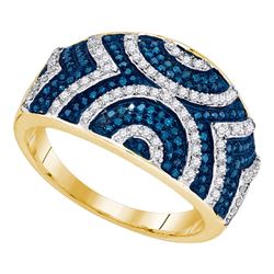 0.50 CTW Blue Color Diamond Geometric Ring 10KT Yellow Gold - REF-37M5H