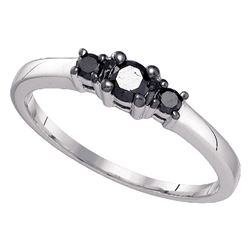 0.25 CTW Black Color 3-stone Diamond Bridal Ring 10KT White Gold - REF-10M5H