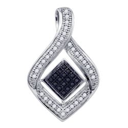 0.16 CTW Black Color Diamond Diagonal Square Teardrop Pendant 10KT White Gold - REF-18F2N