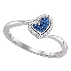 0.09 CTW Blue Color Diamond Heart Love Ring 10KT White Gold - REF-13F4N