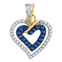 0.25 CTW Blue Color Diamond Heart Love Pendant 10KT Yellow Gold - REF-14N9F