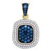 Image 1 : 0.50 CTW Blue Color Diamond Double Rectangle Cluster Pendant 10KT Yellow Gold - REF-24W2K