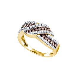 0.75 CTW Cognac-brown Color Diamond Crossover Ring 10KT Yellow Gold - REF-44N9F