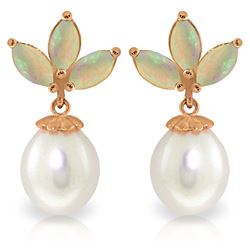 Genuine 9.5 ctw Opal & Pearl Earrings Jewelry 14KT Rose Gold - REF-34T3A