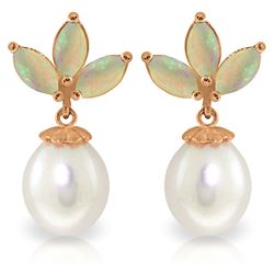 Genuine 9.5 ctw Opal & Pearl Earrings Jewelry 14KT Rose Gold - REF-34T3A