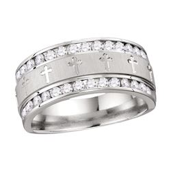 1 CTW Mens Diamond Grecco Cross Wedding Anniversary Ring 14k White Gold - REF-134H9M