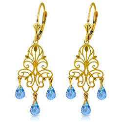 Genuine 3.75 ctw Blue Topaz Earrings Jewelry 14KT Yellow Gold - REF-46P7H